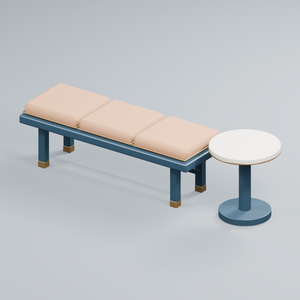 展示ベンチ＋サイドテーブル｜休憩スペースの3D家具・Blender／GLB