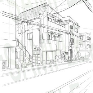 背景線画セット「街並み・住宅街」