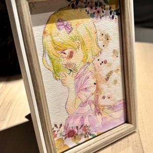お花金髪少女の水彩原画