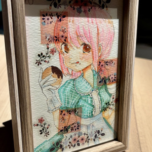 ピンク髪のドーナッツ少女水彩原画