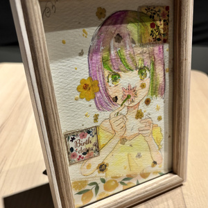 黄色い服の少女の水彩原画