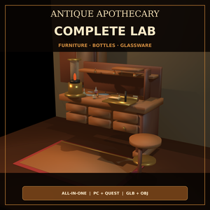 アンティーク薬学実験室 3D素材セット｜家具・薬瓶・ガラス器具｜VRChat・ゲーム背景向け