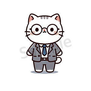 【商用OK／背景透過】スーツ猫アイコン素材（コンサル風・メガネ・白猫）