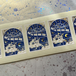 切手型箔押しシール5枚セット【窓外の銀河】
