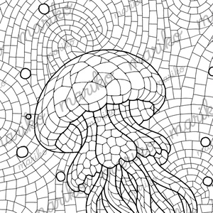 海の生き物：タコクラゲのぬりえ