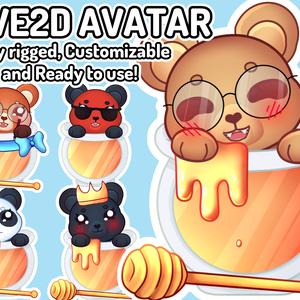 Customizable Vtuber - Brown Bear, Panda, Red Panda, RGB, Polar, Black Bear Vtuber model - Full Body/Fully rigged Live2D Avatar