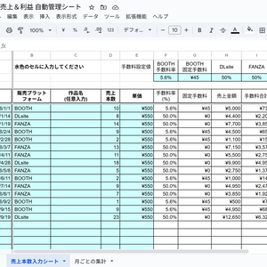 同人誌売上＆利益 自動管理シート（Googleスプレッドシート、Excel両対応）【BOOTH・DLsite・FANZA対応】