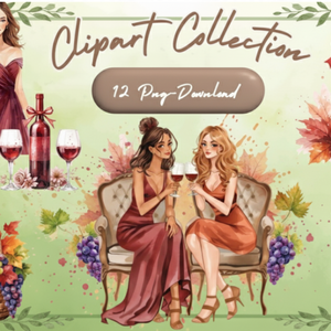 水彩ワイン＆ぶどう クリップアートセット（全12点）｜PNG Wine & Grapes Watercolor Clipart Set (12 PNGs)