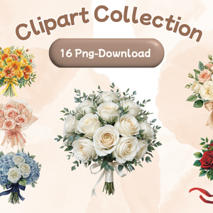 水彩ウェディングブーケ クリップアートセット（全16点）｜  Watercolor Wedding Bouquet Clipart Set (16 PNGs)