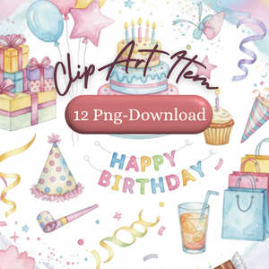 【ゆめいろ水彩】Happy Birthday！ふんわり可愛い誕生日イラスト素材12点