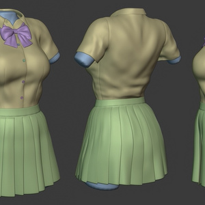 3Dモデル JKブラウス・スカート・リボン 3点セット