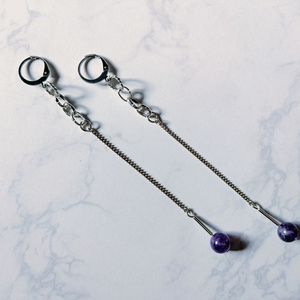 Amethyst chain hoop earrings