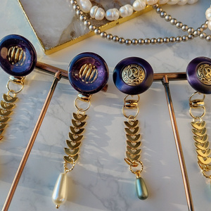 Vintage button chain earrings #1(A/B)