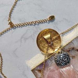 Retro brass flower tassel necklace 