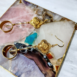 Crystal drops brass charm earrings