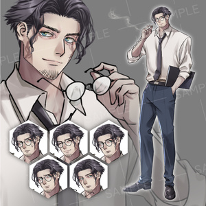 【無料版あり】立ち絵 髭の男性 スーツ 眼鏡 差分12種 フリー素材
