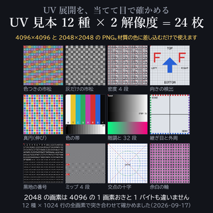 UVチェッカー 12種 × 2解像度 24枚(4096 / 2048)【UV展開の確認 / Blender / Unity / VRChat】