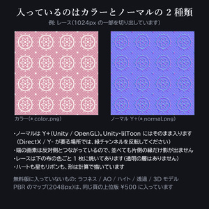 ゆめかわ・パステル柄テクスチャ 6 種【2048px PBR・Unity 用マテリアル付き / 無料版あり】ハート・星・雲・レース・リボン・きらきら 缩略图 5