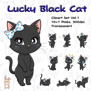 Lucky Black Cat – 幸運を呼ぶ可愛い黒猫のクリップアート