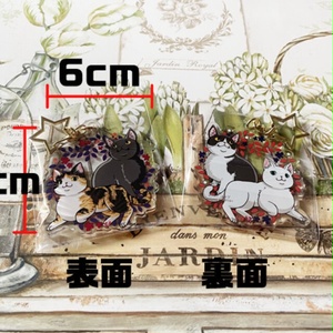 猫の両面アクリルキーホルダー（三毛猫、黒猫、白猫、ハチワレ猫）
