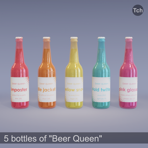 5 bottles of "Beer Queen" (3D) | 「ビールクイーン」のボトル5本（3D）