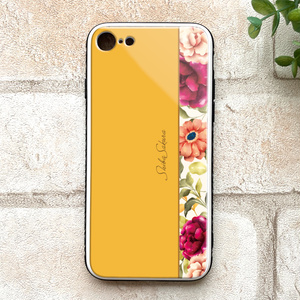 秋バラとコスモスのスマホケース（マスタード）  強化ガラス iphone16 iphone13 バラ コスモス スマホケース iphone14 iphone15