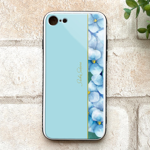 梅雨の紫陽花のスマホケース（ライトブルー）  強化ガラス iphone15 iphone16 ipohne14 アジサイ スマホケース 梅雨
