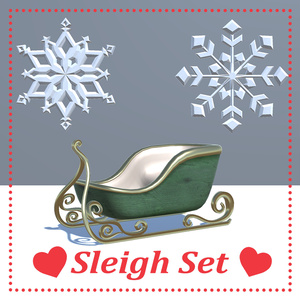 3D model] Sleigh and snowflake set