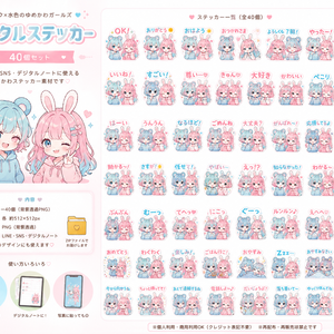     ピンク×水色♡ゆめかわガールズ デジタルステッカー40個