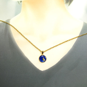 ちいさなまるい　ネックレス　猫　ロイヤルブルー×ブルーメタル