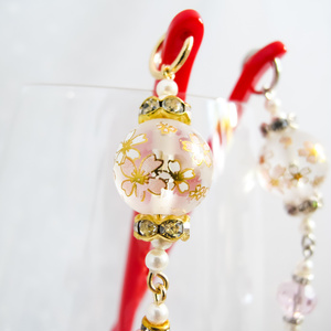 きれいな桜ガラスビーズのかんざし　～クリア～ 　ゴールド金具とシルバー金具