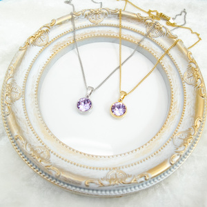＊シンプルなまるいスワロフスキーネックレス　ヴァイオレット＊　金具の色が選べます