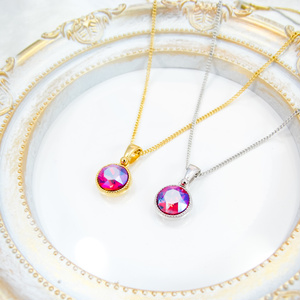 ＊シンプルなまるいスワロフスキーネックレス　ライトシャム シマー＊　金具の色が選べます