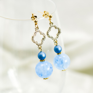  サックスブルーのイタリアンビーズ　Earing　ゴールド金具
