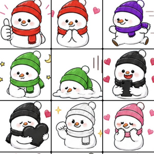 冬のスノーマンクリップアート36個セット PNG透過素材 Snowman Clipart 36 PNG Set