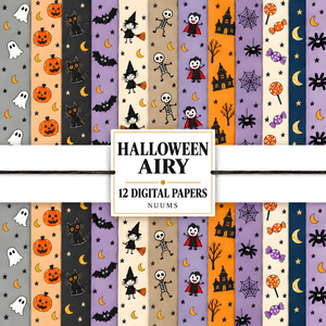 ハロウィン デジタルペーパー12柄｜手描き風・シームレス｜商用利用可