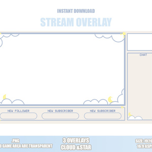 【配信用オーバーレイ/STREAM OVERLAYS】TWITCH 青 クリーム 雲