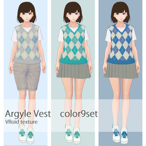 VRoid アーガイルベストテクスチャ カラーバリエーション9色