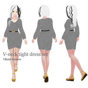 VRoid Vネックタイトワンピセット（7色）長袖