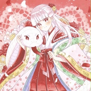 【額装原画】白蛇と巫女【八つ切】