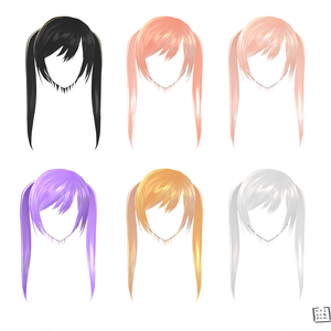 【Vroid用】Twintails Hairstyle (Pink, Black, Purple, Blonde, White) hair presets