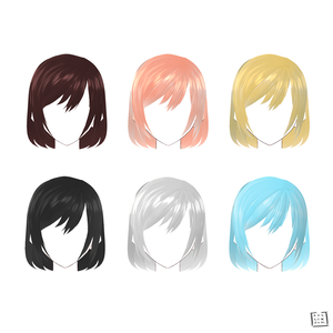 【Vroid用】Short Bob Hairstyle (Pink, Black, Brown, Blonde, White, Blue) hair presets