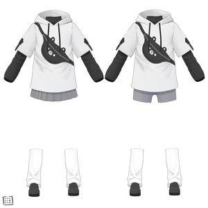 【Vroid用】Bear Jacket/ Hoodie 【SIMPLE BLACK VERSION】 (Hoodie + Shirt + Shoes + Leg Warmers + Skirt)