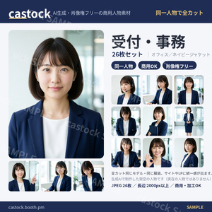 【AI人物素材】受付・事務 26枚セット｜同一人物・商用OK・肖像権フリー｜castock