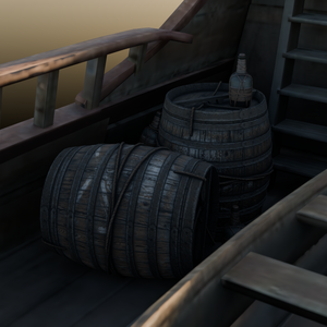 Wooden Barrels With Bottles