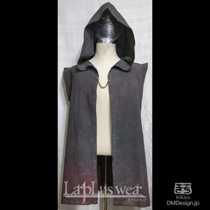 （L）手染め一点ものファンタジーウェア「フード付きジャケット（レッドブラック）」（5-066）／LarpLus wear