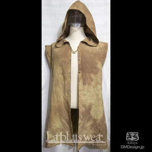 （L）手染め一点ものファンタジーウェア「フード付きジャケット（黄茶マダラ）」（5-071）／LarpLus wear