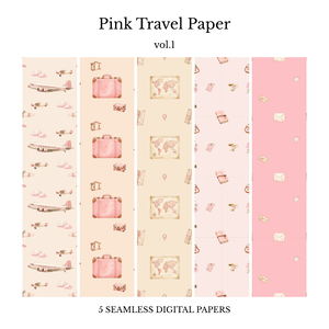 Pink Travel Paper Vol.1｜ピンク×旅行の水彩デジタルペーパー 5枚セット