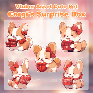 Vtuber Asset Corgi Surprise Box Decoration | Valentines Theme | Twitch Streammer Decor | Party Decoration | Cute Dog | Kawaii | Party Gift