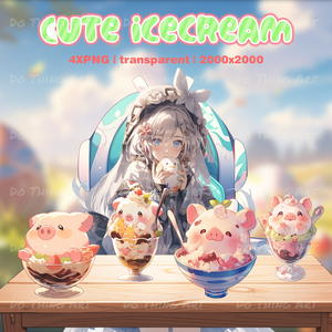 Vtuber Asset | Cute Ice Cream Piggy Theme Decoration | Cute Animal with Ice Cream | Twitch Decoration | Party Assets | Pngtuber Asset